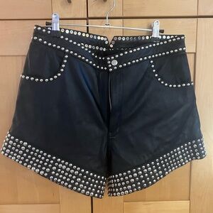 Thelma Studded Black Leather Shorts